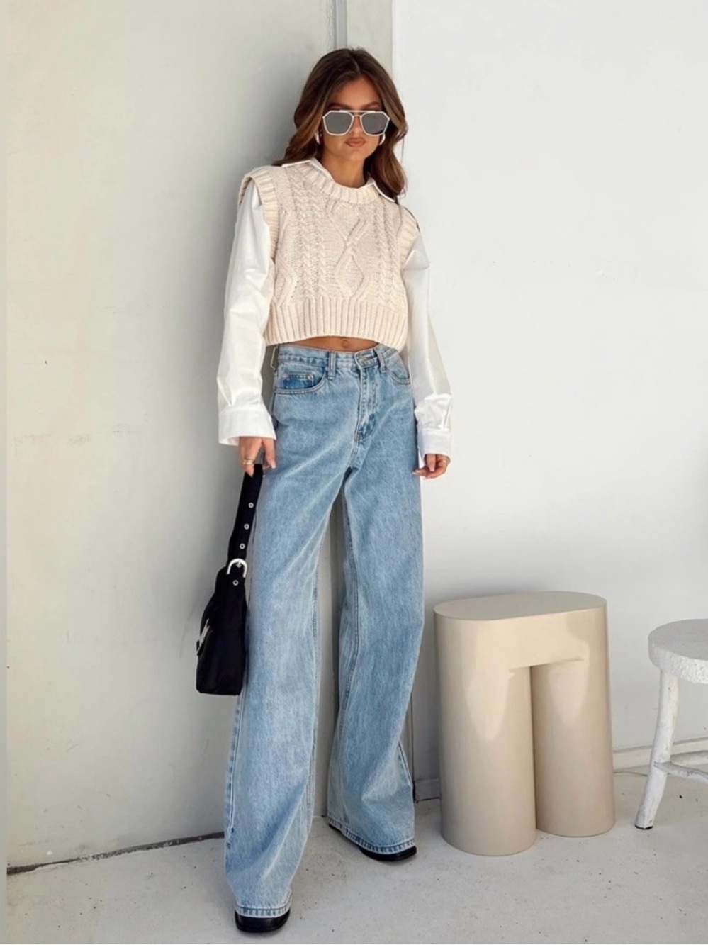Princess Polly Cream Cable Knit Cropped Sweater Vest - Picture 4 of 15